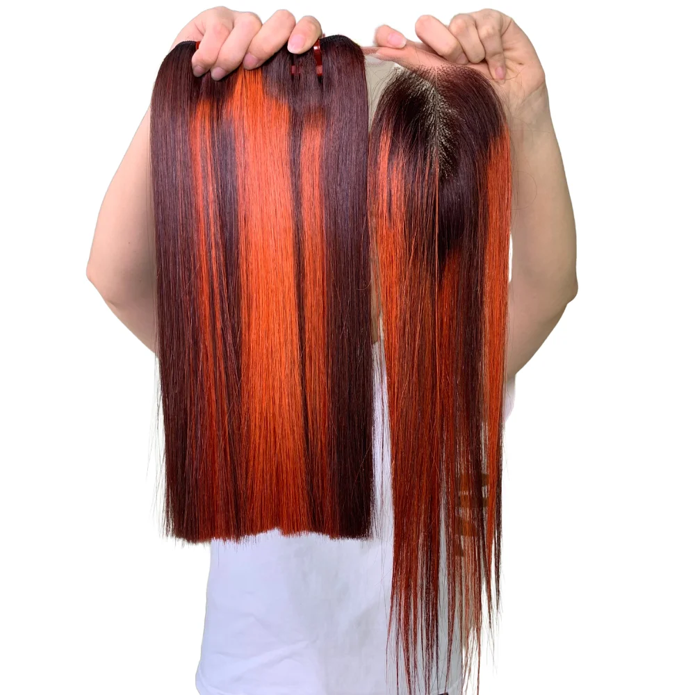 Wholesale Colored Weave Bundles 100% Human Hair 12A Grade Piano Orange Color Bone Straight Raw Vietnamese Hair Bundle