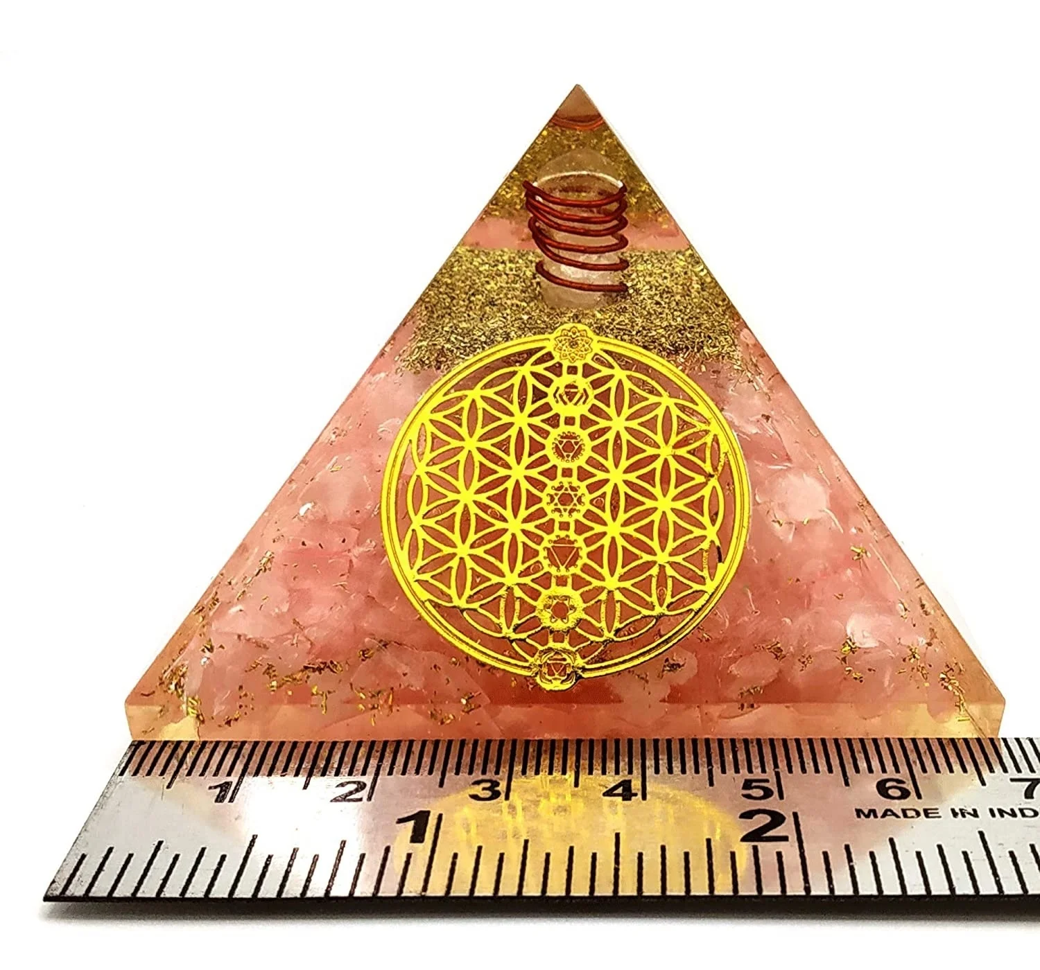 Natural Rose Quartz Orgone Pyramid With Chakra Symbol Rose quartz Orgonite Pyramid Orgone Pyramid Wholesale