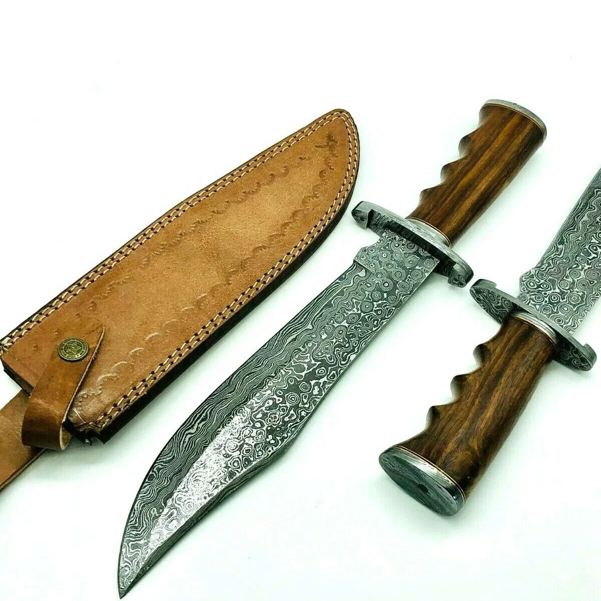Custom Hammer Forged Damascus Steel Bowie Knife