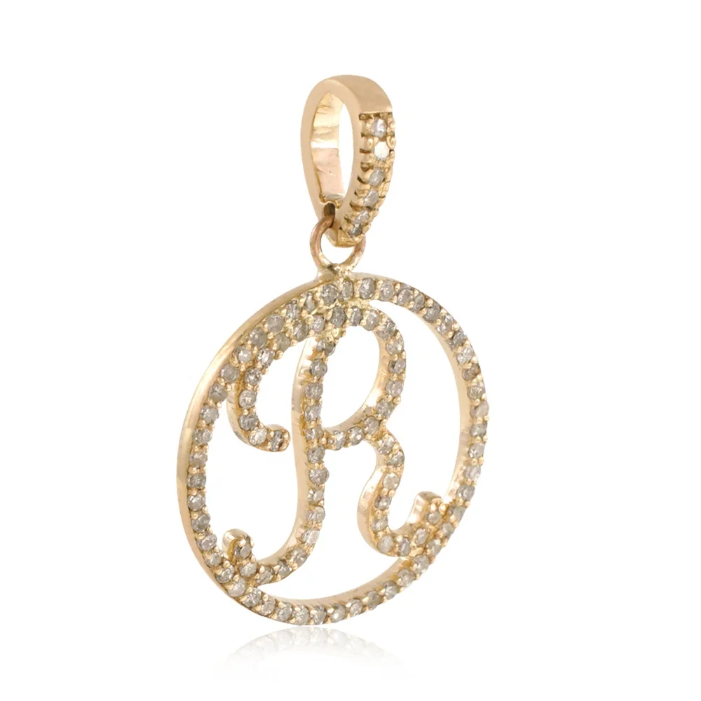 Initial R Pave Set White Diamonds Solid 14k Gold Charm Alphabet Pendant Jewelry by Metarock Jewels