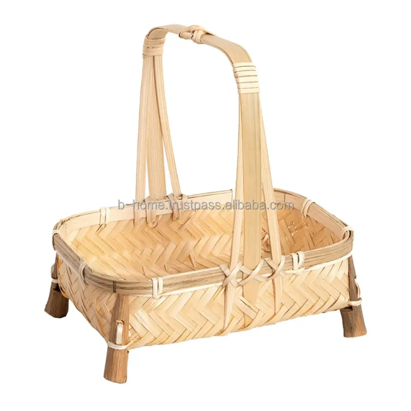 Высококачественная плетеная корзина из натурального бамбука с деревенским украшением для хранения фруктов в витой кухне