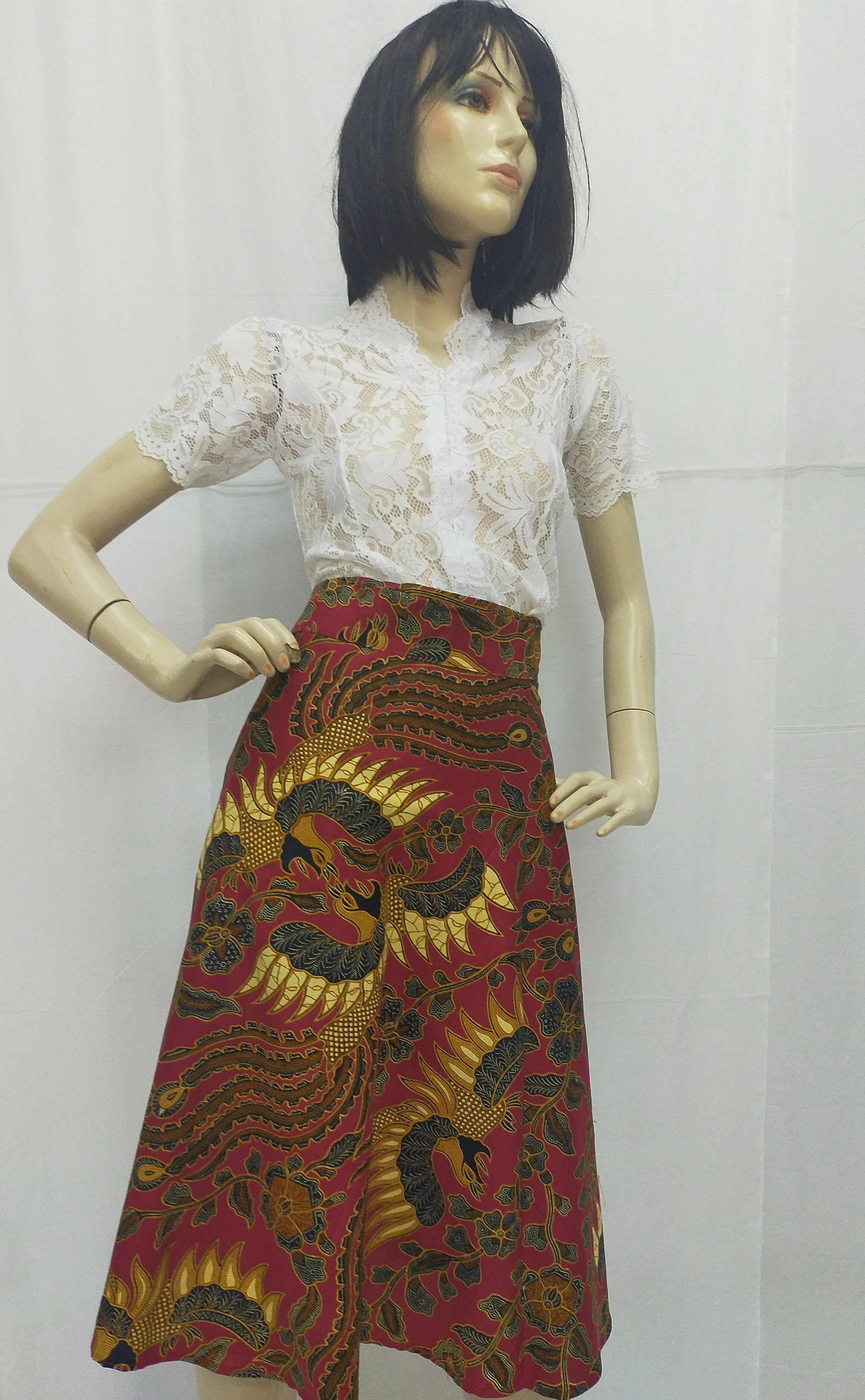 Юбка Legong Batik средней длины круглая с запахом красный павлин хлопок все размеры горячая Распродажа из Индонезии по выгодной цене