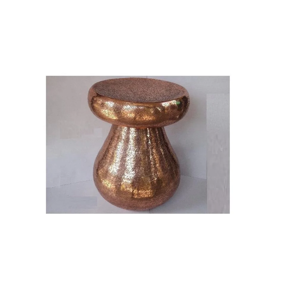 SMALL ALUMINIUM STOOL GREY COLOR SQUARE SHAPE. Modern Metal Accent Coffee Table Drum Shape With Round Top For Garden & Living Ro