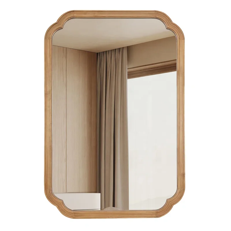 SWT Modern Country Decoration Wood Frame Round Corner Arched Rustic Wall Mirror