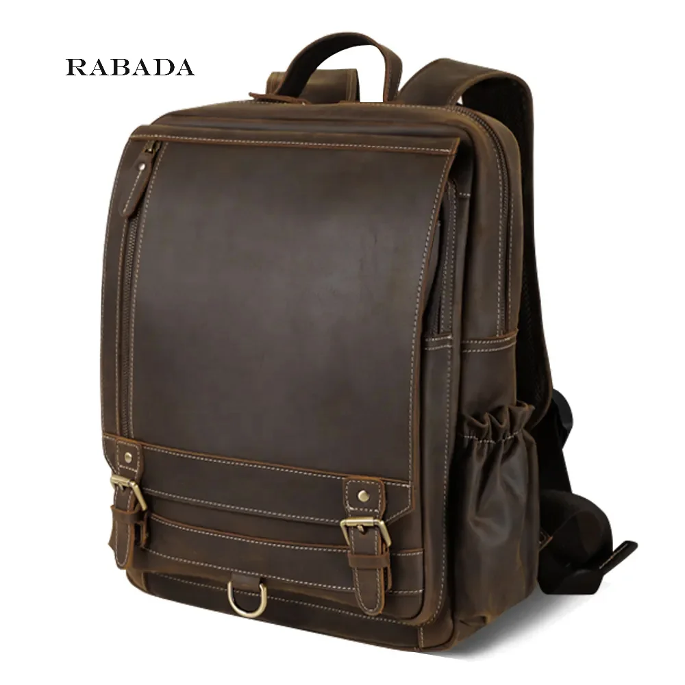 Hign Quality Customization Vintage Men Brown Premium Leisure Italian Crazy Horse Real Cow Leather Backpack for Women Men