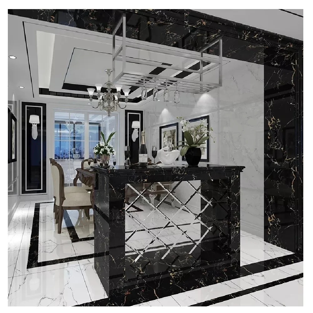 Black White Glazed Porcelain Tiles 60*120cm Pure Black and White 60*60cm Ultra Modern Traditional Black White Worldwave