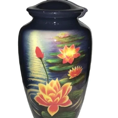 Высококачественная алюминиевая металлическая урна для кремации, хранилище для человеческого ясеня, красивая декоративная урна для кремации с принтом