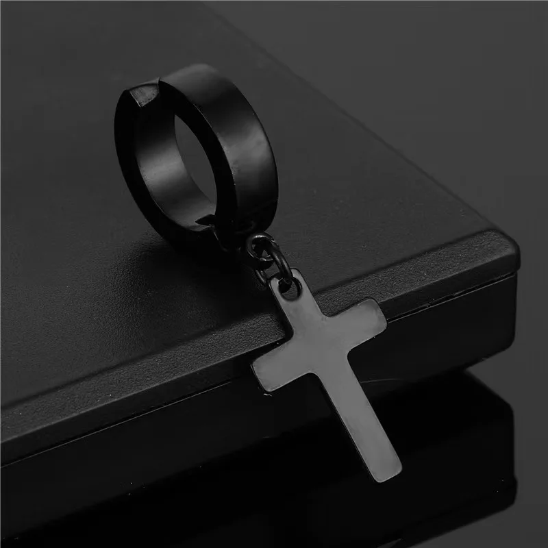 Stainless steel cross without ear holes for men Without Pierced Ear Clip hip hop punk Titanium Ear rings