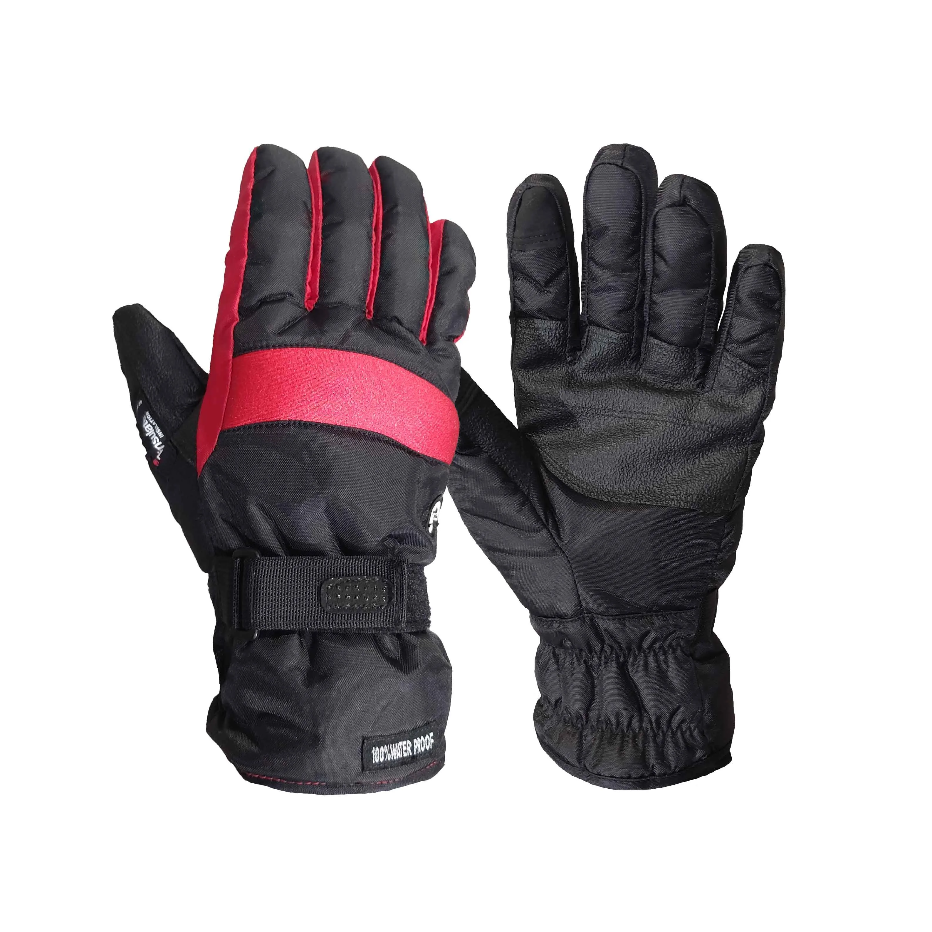 Custom Logo Full Finger Red Ski Gloves with Anti-Slip 3M Thinsulate Waterproof Warm Winter Gloves Full-Grip Gloves