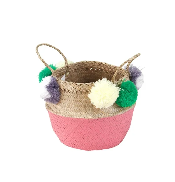 Woven Basket Sustainable Wholesales SEAGRASS BASKET DESIGN  BELLY BASKET WITH LID Home decor Handicraft in Vietnam