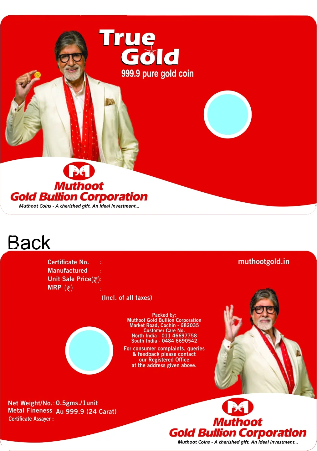 Packing card custom Gold Coin Bar Packaging Void PC Blister for sale 86mm x 54mm Plastic Security feature Printed card