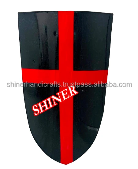 Medieval Crusader Black Shield for Knight Warrior Red Cross Templar Shield Costume Battle Play Halloween Cosplay Shield Wall Dec