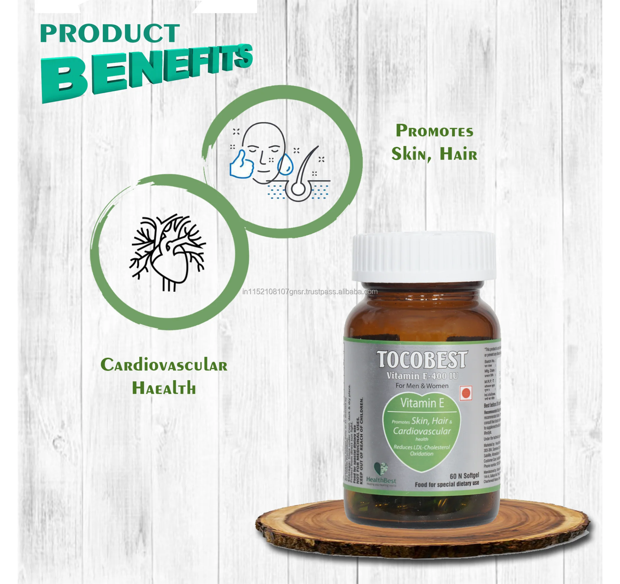 HealthBest TocoBest витамин E 400 IU капсулы мягкого геля здоровая кожа волосы лицо и глаза антиоксидант 60 капсул