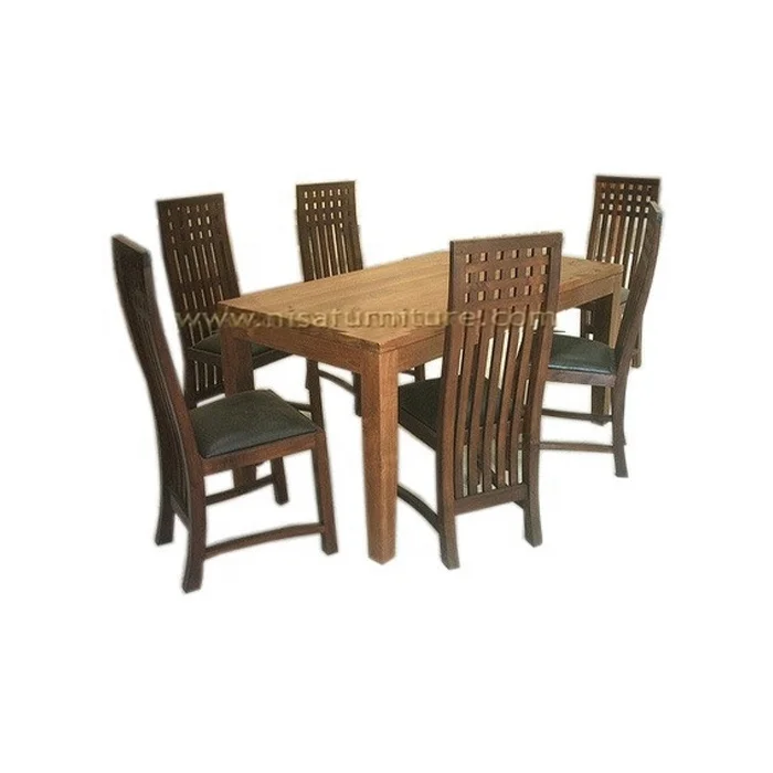 Modern Minimalist Solid Teak Wood Dining Table Set Includes 6 Walnut Chairs for Home Furniture for Dining Room Removable Feature