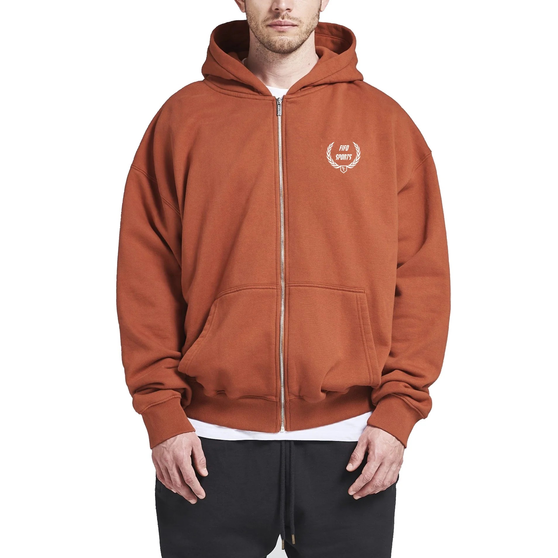 Custom 465-485 gsm oversize fleece boxy hoodie men green rue porter organic cotton hoodie