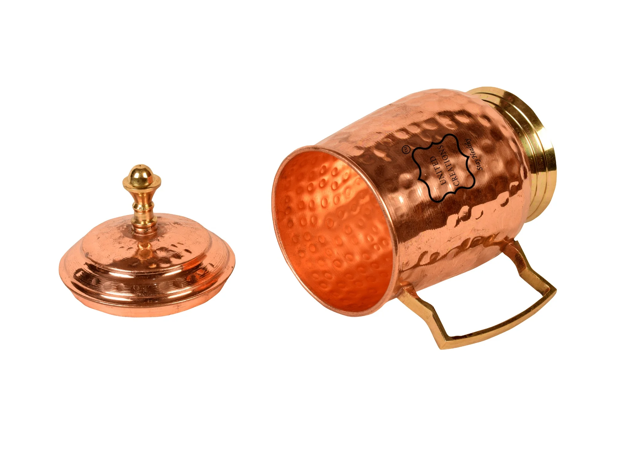 personalised New Arrivals copper moscow mule copper mugs set of 1 with lid from india for drinks with solid brass handle