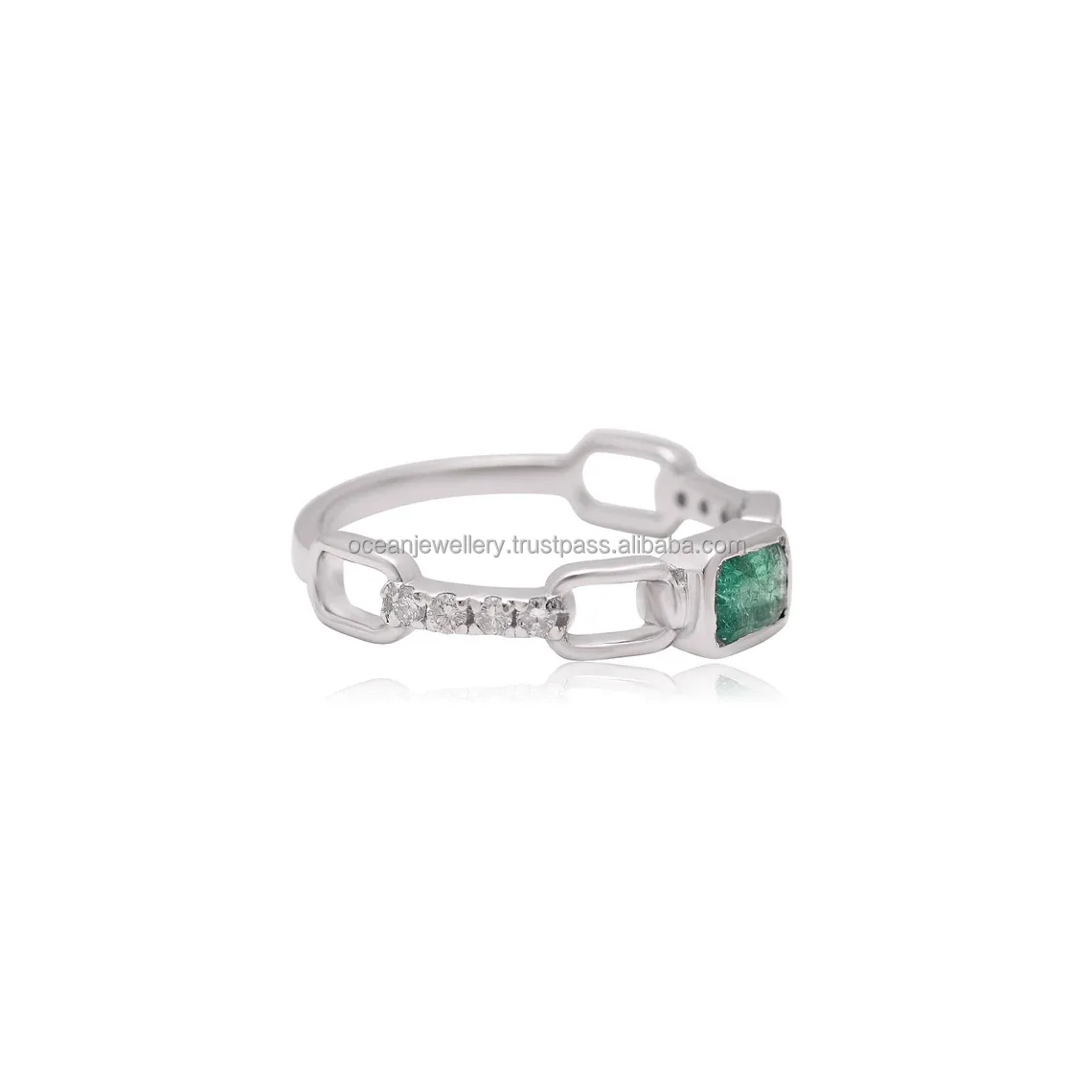 Wholesale 14k White Gold Emerald Band Ring Horizontal Ring Tribal Ring For Women