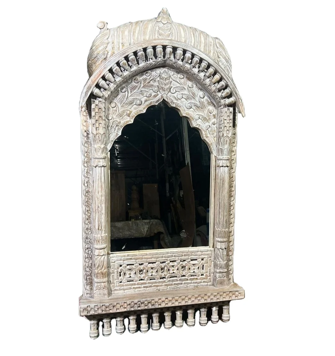 Antique Style Jharokha Mirror Indian Carved Wooden Rustic Indian Mirror Indian Furniture Distressed Mirror for Farmhouse