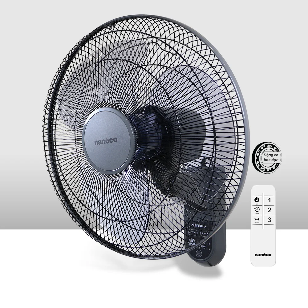 Nanoco NWF1615RC Wall fan with remote control (Ball - bearing motor)- Blade diameter: 40cm Ready To Export from Vietnam