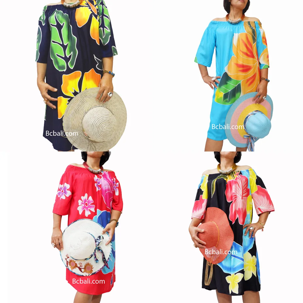 Wholesale Alot Daily Clothing Women Fashion Poncho Dress Rayon Hand Painting with Flower Direct From Bali Batik Hand Painting