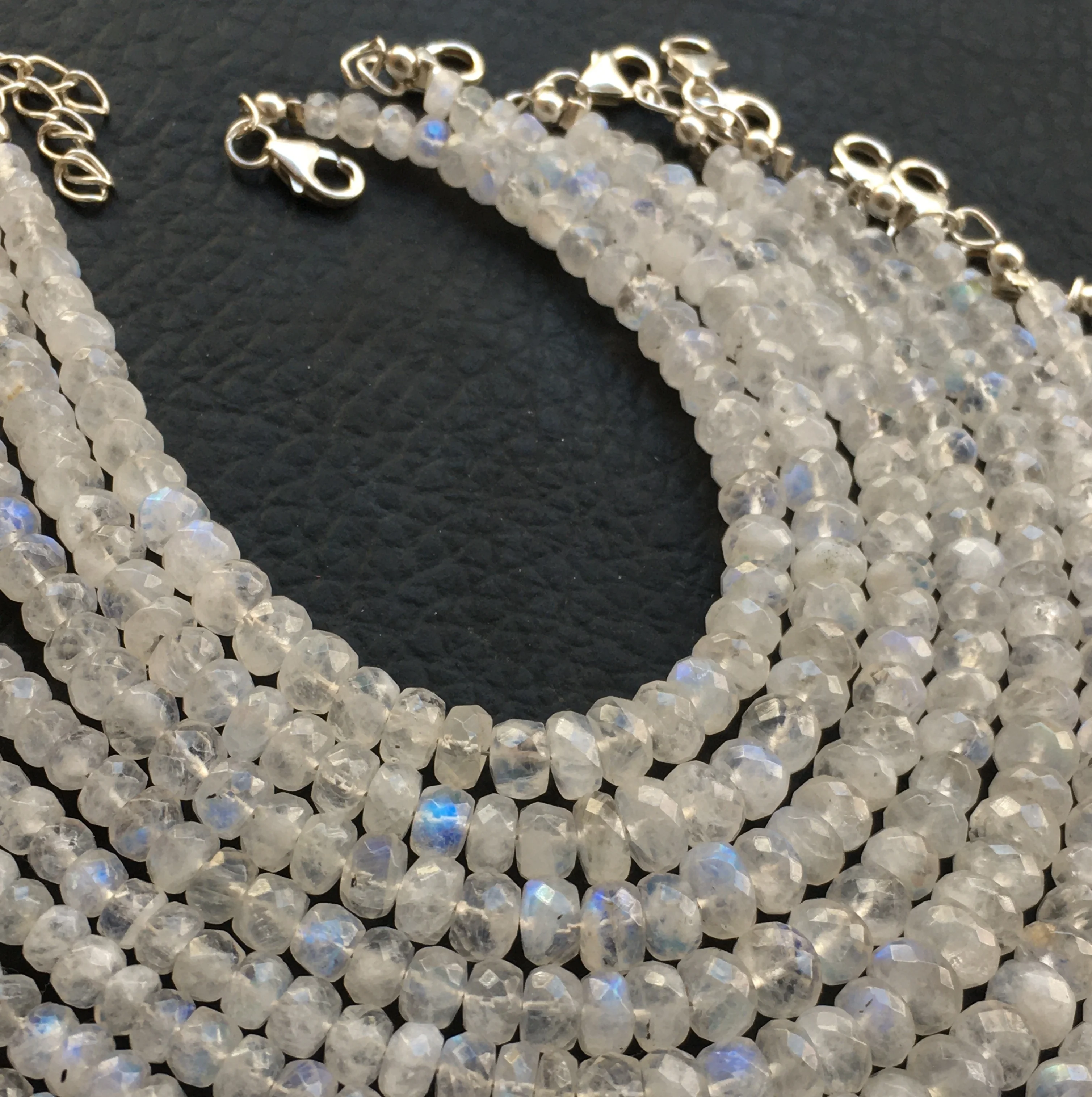 Natural Moonstone 92.5 Silver Bracelet Orange Gemstone Jewellery Rondelle Shape Faceted Cut Beads Wholesaler price