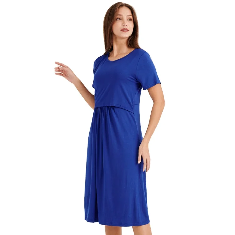 Summer Ware Home Maternity Clothing Dress Breastfeeding Mothers Summer Casual Short Sleeve Nursing Dress for Women