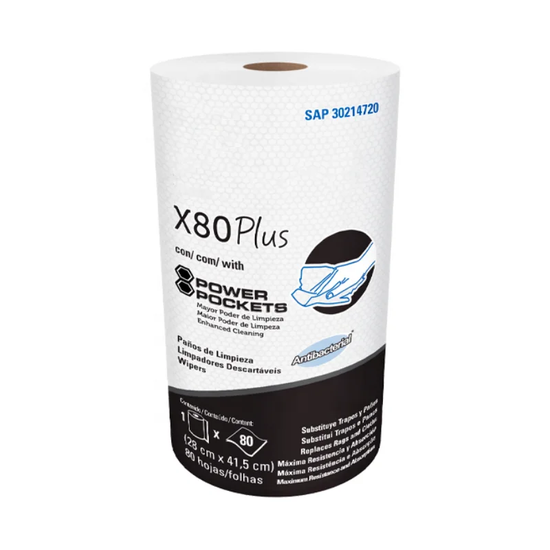 X80 plus Ultra heavy duty Woodpulp Spunlace cellulose shop towels industrial cleaning wipes roll