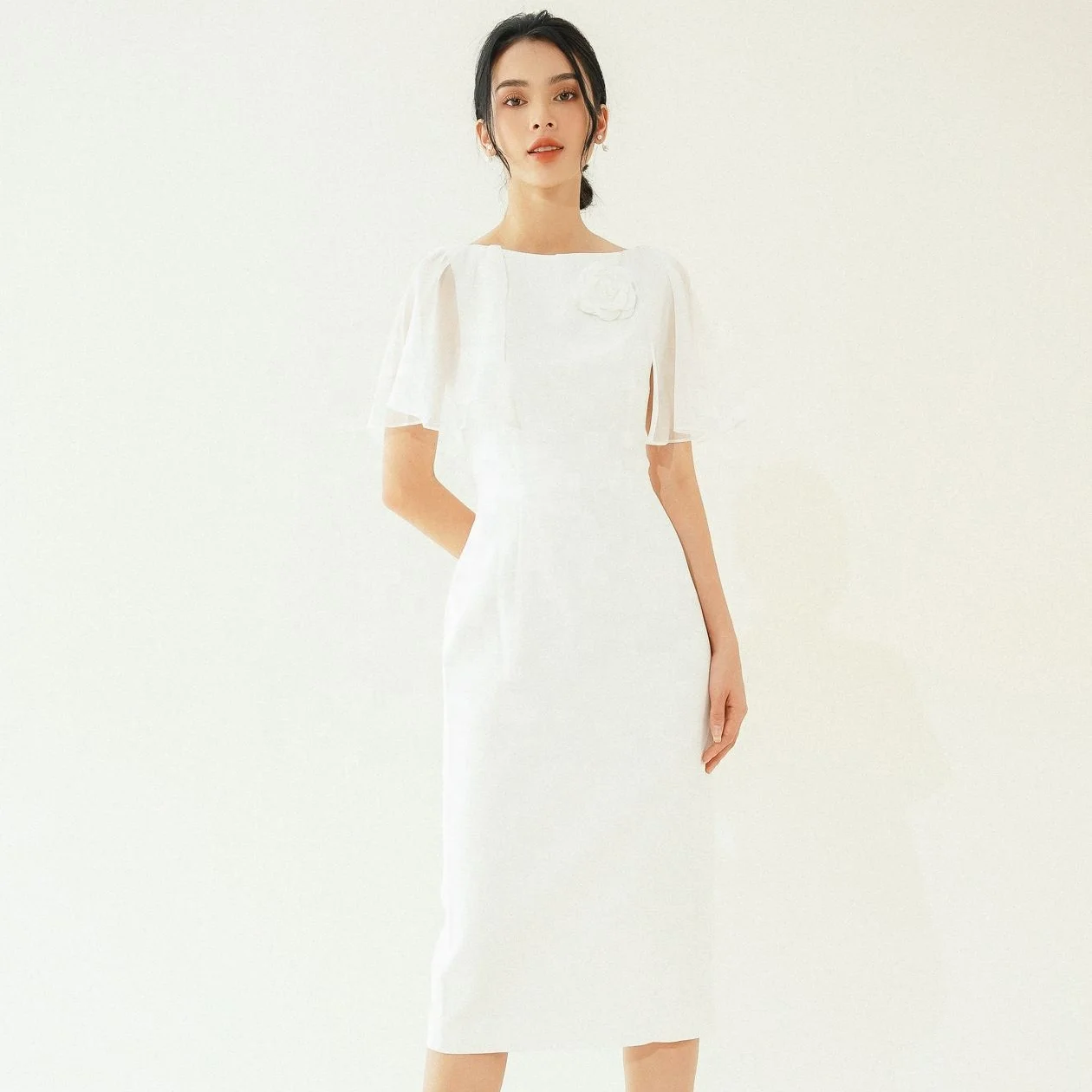 Elegant Trend High Quality Fashion Ladies Best Seller Mixed Silk White Dress 2021 Women