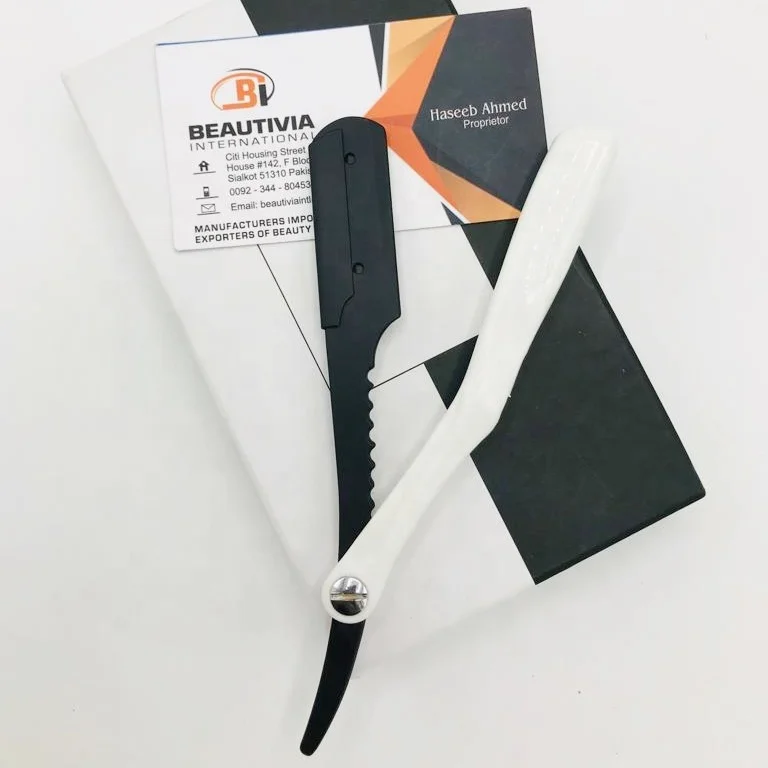 Plastic Handle Barber Shaving Razors Straight Cut Throat Shavette Rasoi Folding Knife