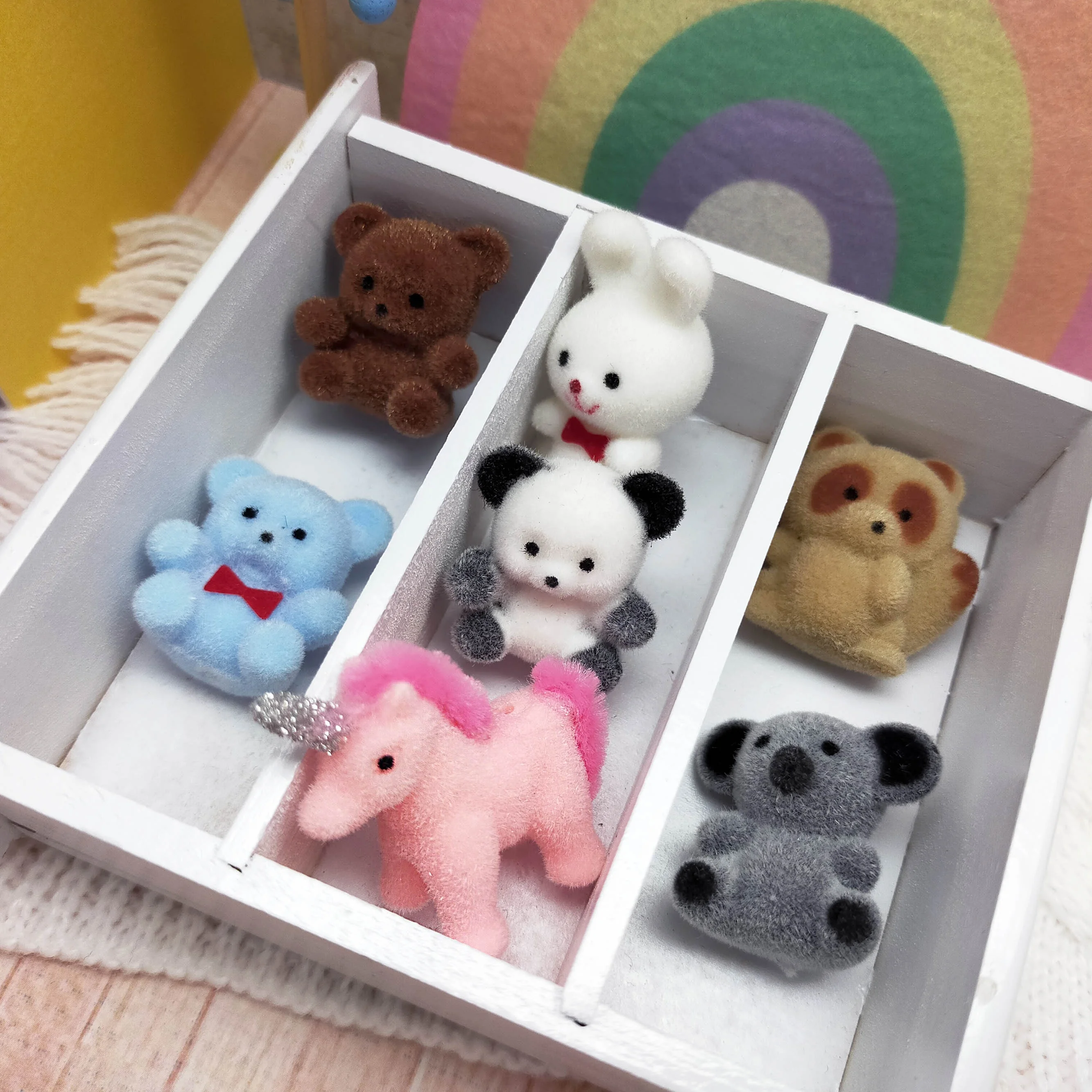 Miniature Dollhouse Flocking Animals bear rabbit koala raccoon panda unicorn Mini Decoration