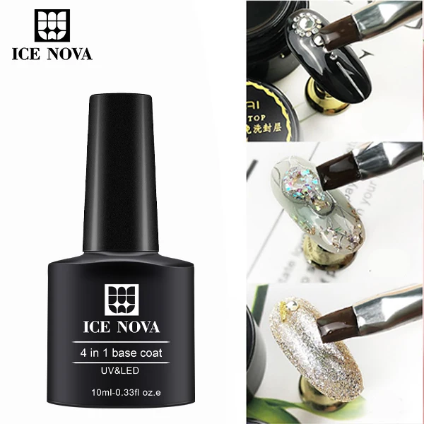 ICE NOVA 4 In 1 Base Coat Gel Glue As Nail Glue Reinforcement Stick Drill Soak Off Gel 10ml Base Coat Nail Polish