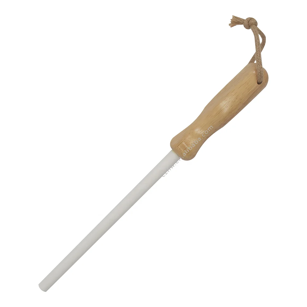 Easy Carry White Corundum Ceramic Sharpening Stick Rod With Wood Handle