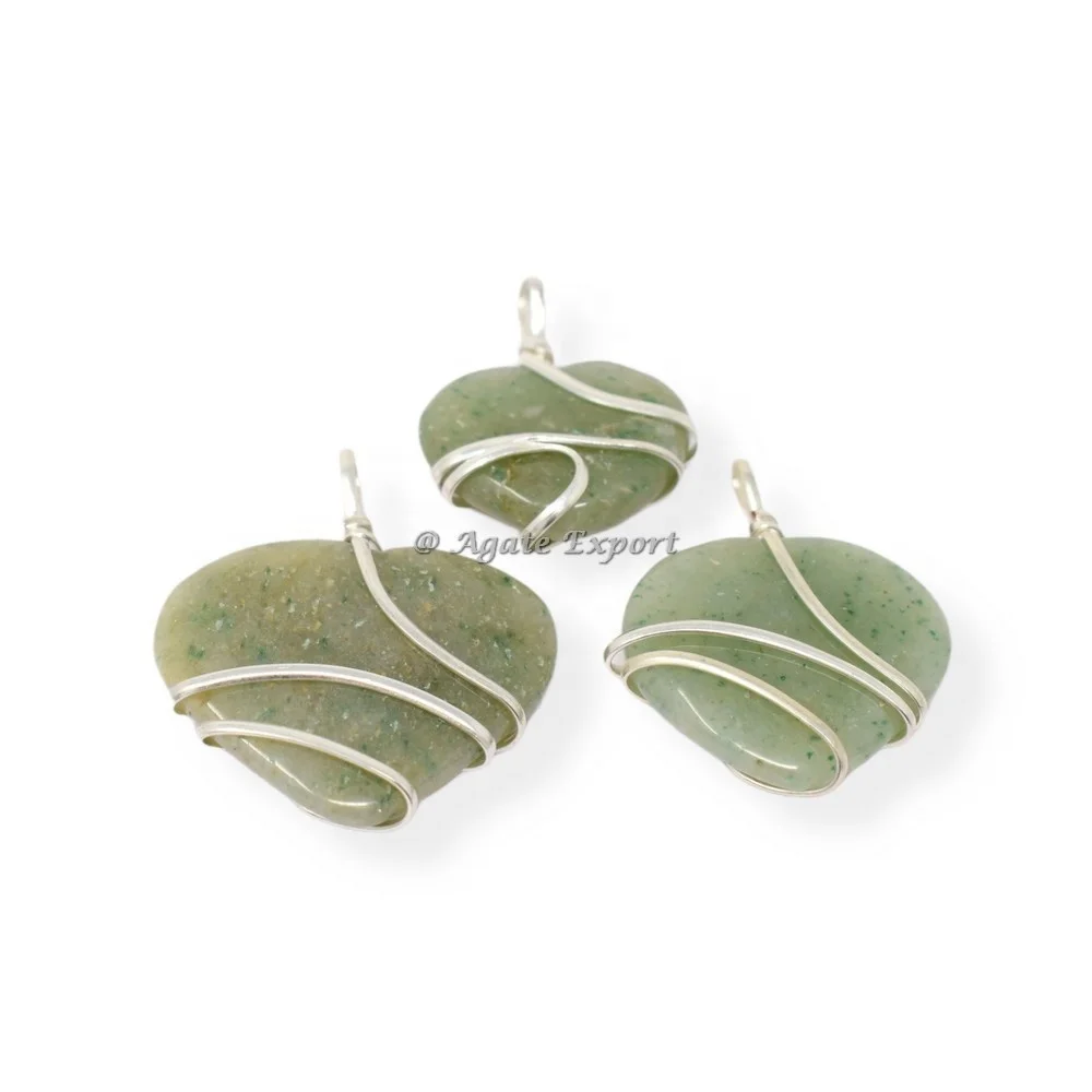 Semiprecious Healing Stone Wholesale Dark Aventurine Heart Wire Wrap Pendant Gold Wire Wrap Natural Gemstone Pendant