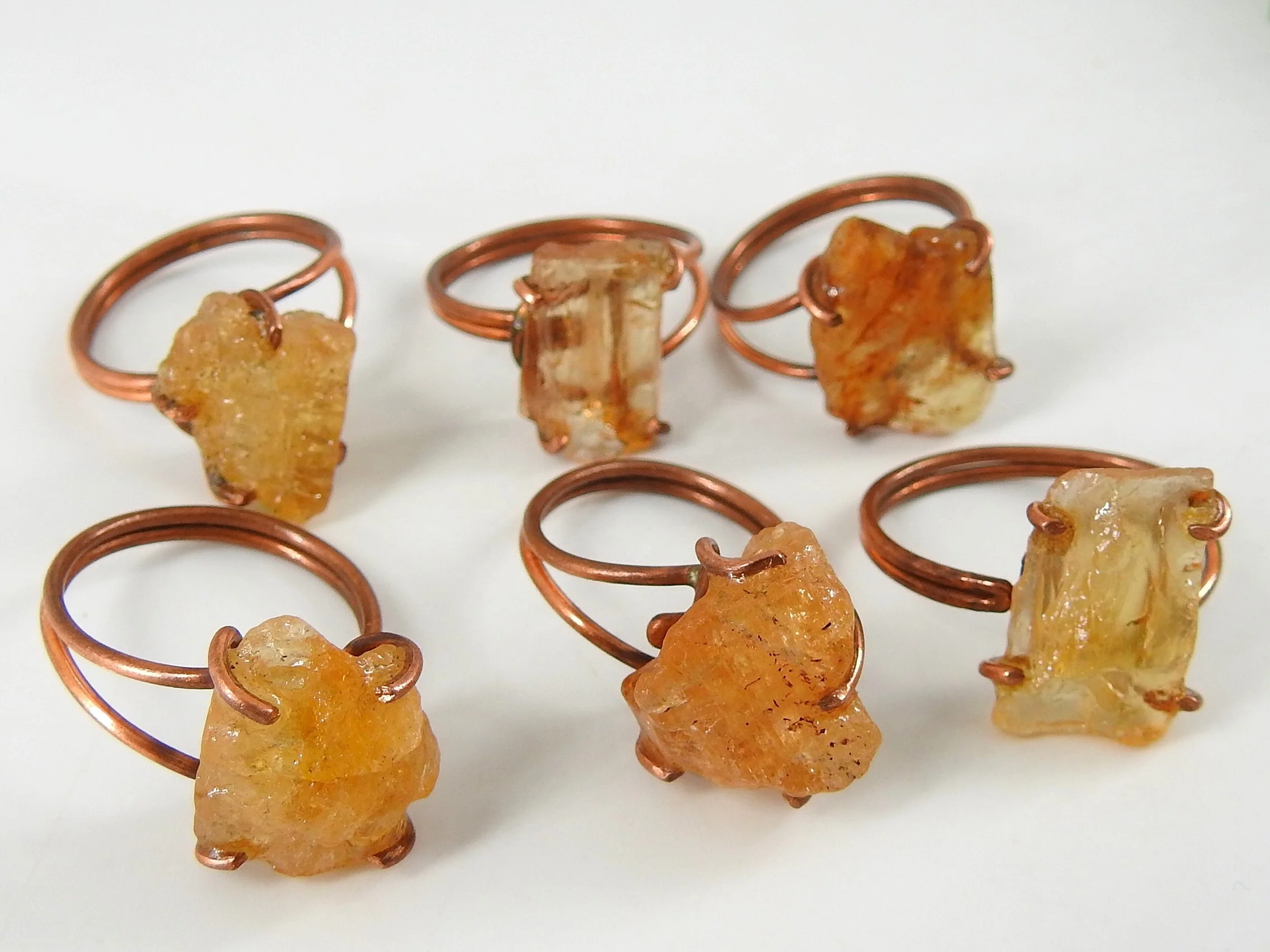 Imperial Topaz Natural Rough Copper Wire Wrapping Ring Handmade Minerals Gift For Her Fashionable Jewelry One Of A Kind