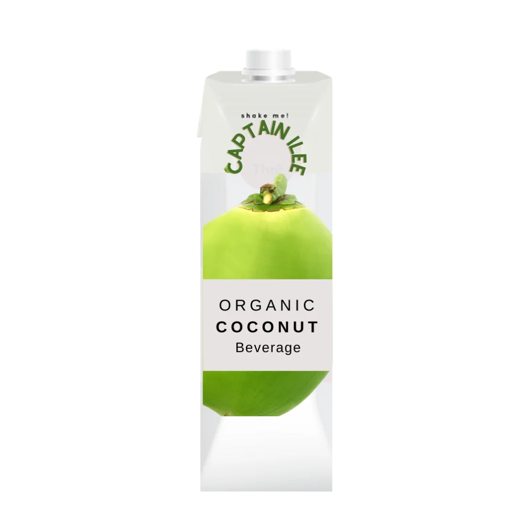 Organic Pure Coconut Water Juice 100% OEM Prism Te Ta Pack Paper Box 1000ml Captain iLee of BEST A EVER Company Limited
