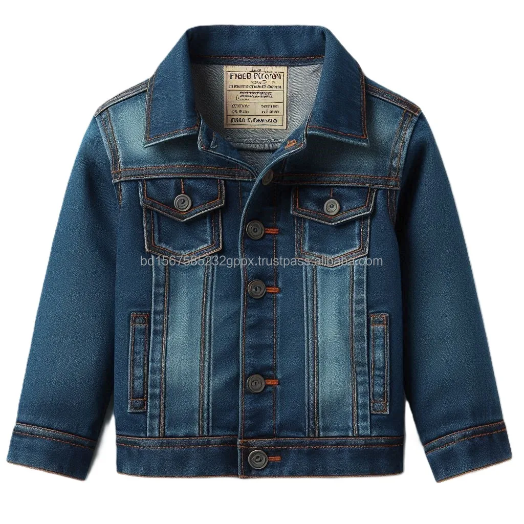 OEM Wholesale Jeans Jackets 8-11 ozs Cotton Washed Woven Denim Unique Designs Trending Styles Fashionable Denim Coat for Kids