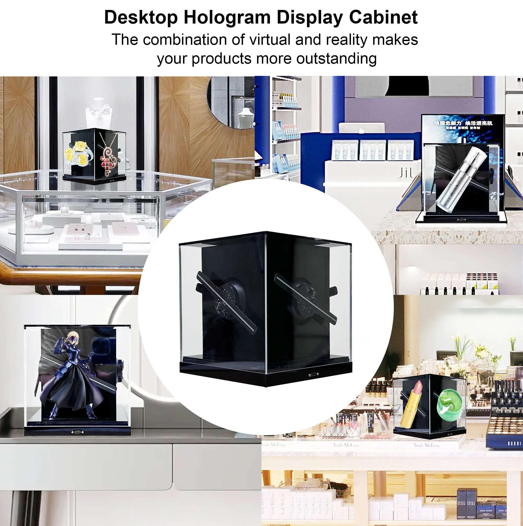 Новейшая настольная аккумуляторная батарея Встроенный светодиодный 3D-голограммный вентилятор проектор для экшн-мультипликационных статуэток