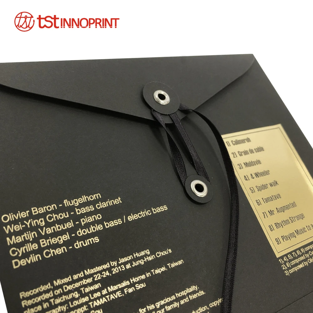 Gold Foil Stamping Paper CD Packaging with Ribbon Winding