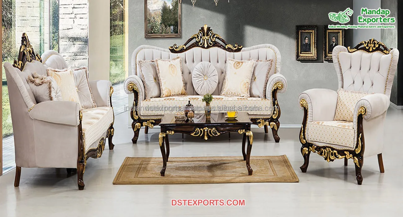 Victorian Style High Gloss Sofa Set  Stunning Hand Made Living Room Furniture  Modern Design Sofa Set For Home