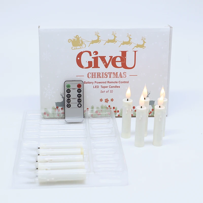 Hot Selling 2023 Creative Decoration Christmas Set of 10 Xmas Tree Taper LED Candle with Timer and Clips
