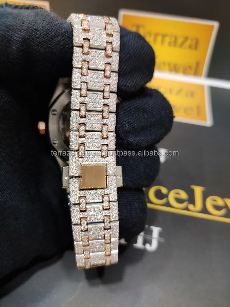 Premium Quality Antique Fully Iced Out Watch VVS Clarity Moissanite Studded Diamond Watches Luxury Stainless Steel Watch for Men