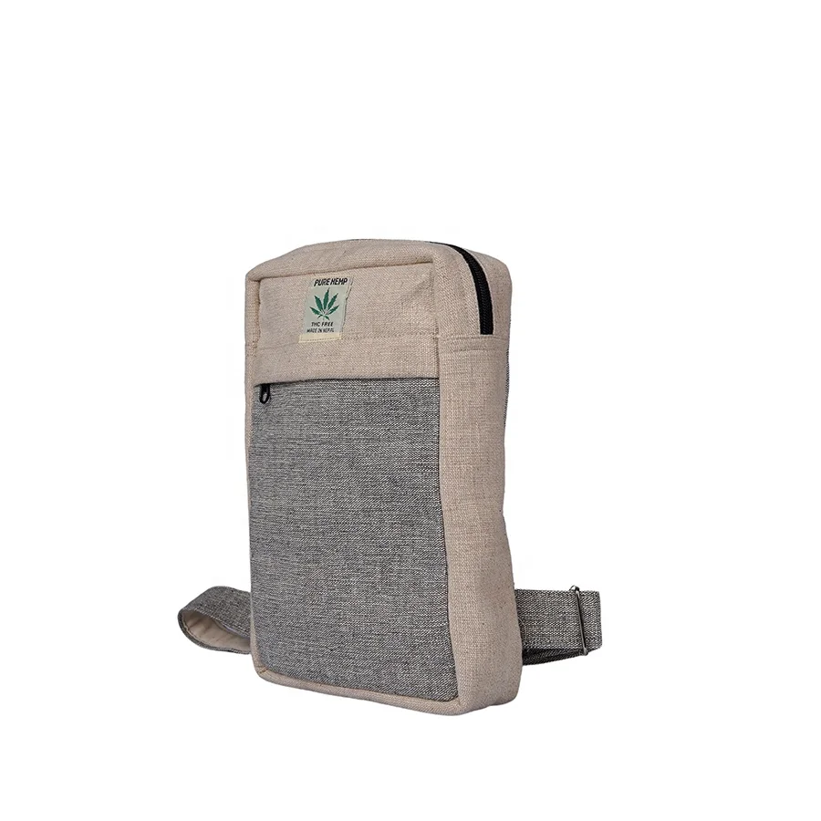 Pure hemp chest bags handmade Eco friendly physical curve cross body sling adjustable strap custom designs Hemp chest bag unisex