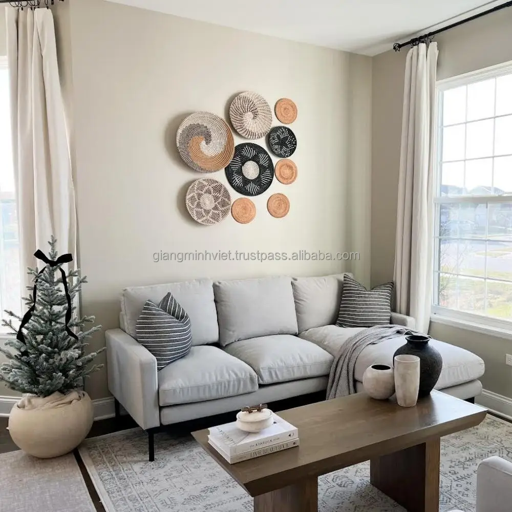 High Quality Set 9 of African Seag Wall Baskets Decor Hanging Basket for Boho Wall Decor 100% Handmade from Vietnamese