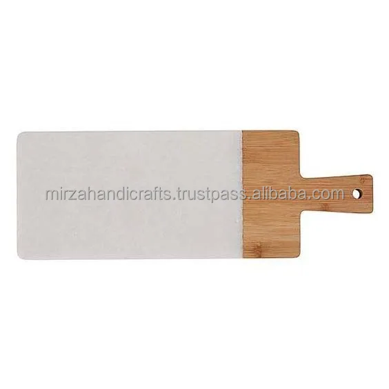 Acacia Wood With Marble Cutting Board White & Brown with handle High quality products