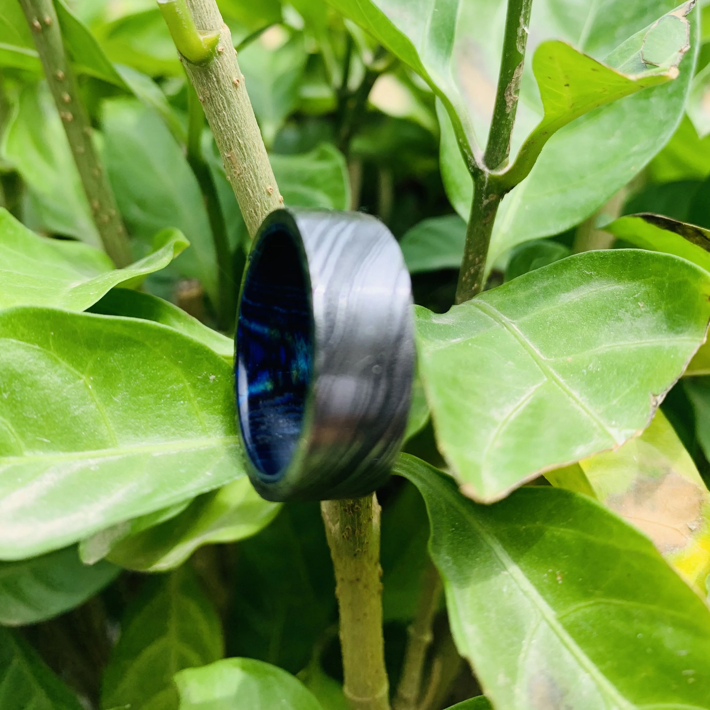 
DAMASCUS Ring Custom Handmade DAMASCUS Steel Engagement Bands or Rings Jewelry Designs Damascus Steel and Wood Channel Setting 