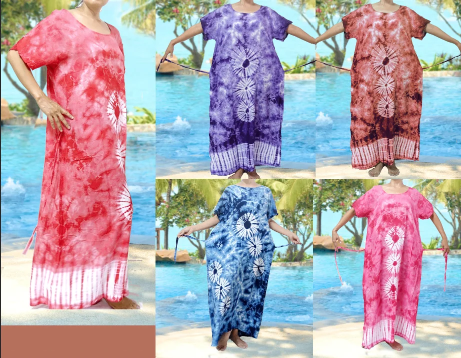 vintage retro thai style HIPPIE BOHO tie dye handmade kimono kaftan maxi plus size dress