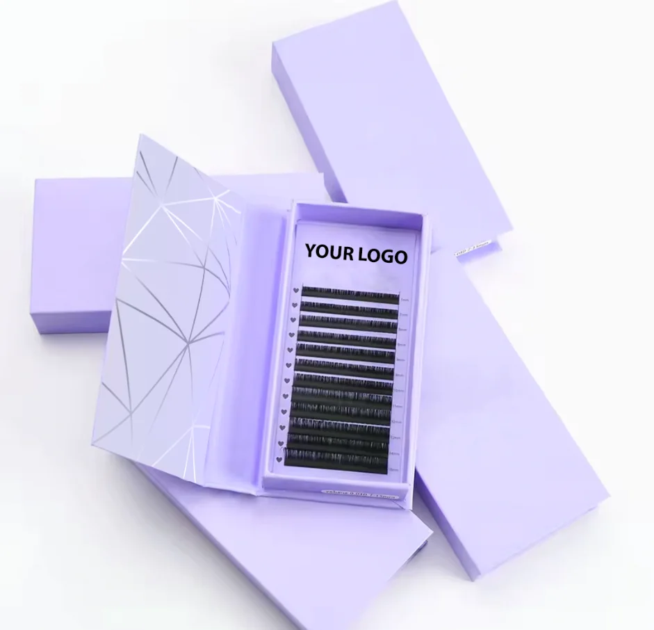 Wholesale Custom LOGO Lash Trays Cashmere CC Curl Colored Box Faux Mink Eyelashes Korean PBT FIBERS 0.05mm Lash Extensions