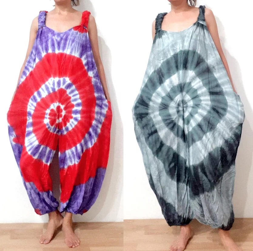 thai HIPPIE BOHO tie dye knot rayon summer maxi romper long jumpsuit pants jumpsuit women playsuits one piece jumpsuit