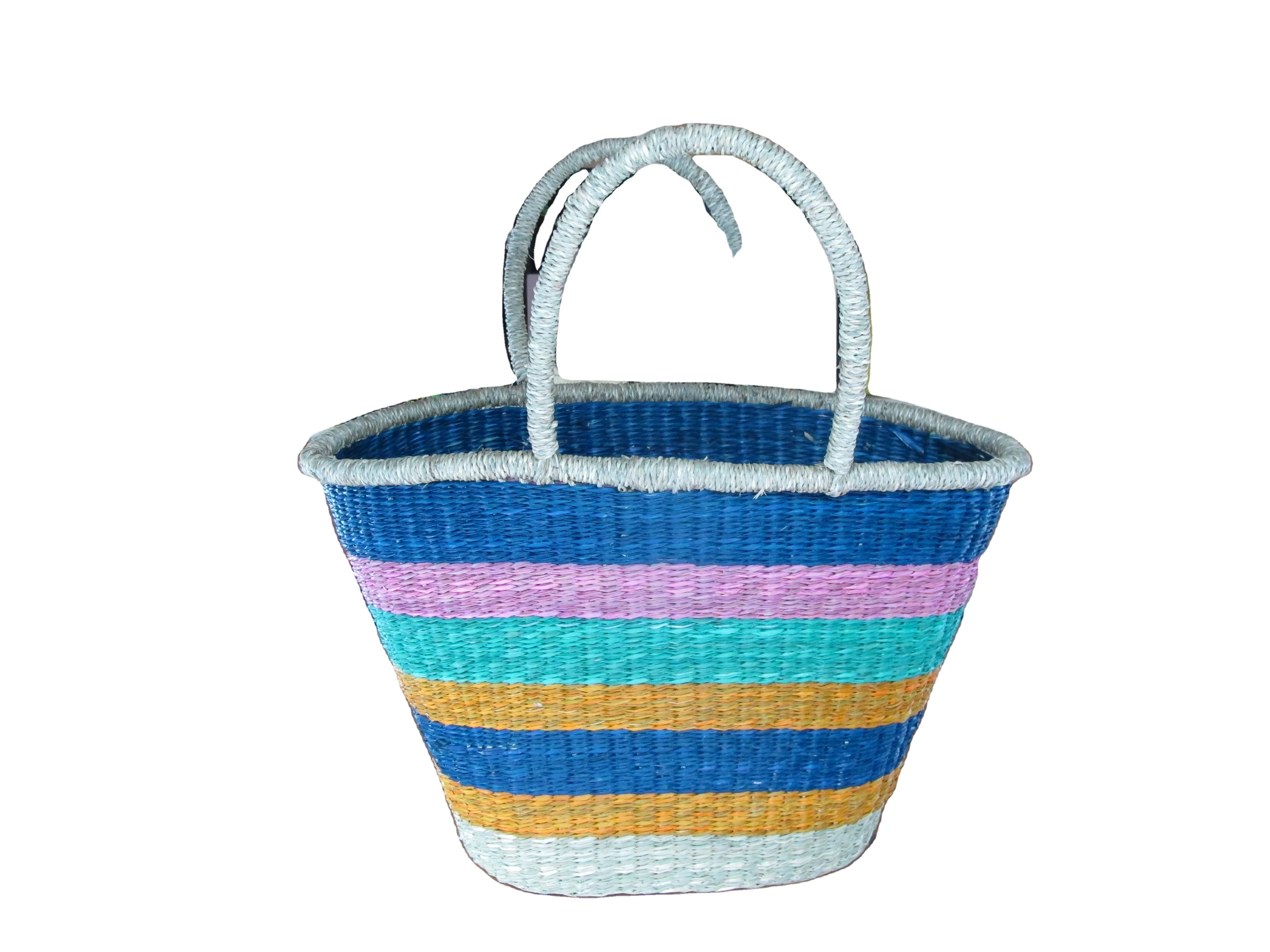 Wholesale New design colorful eco-friendly woven seagrass basket hand woven storage basket seagrass lady bag and handbag