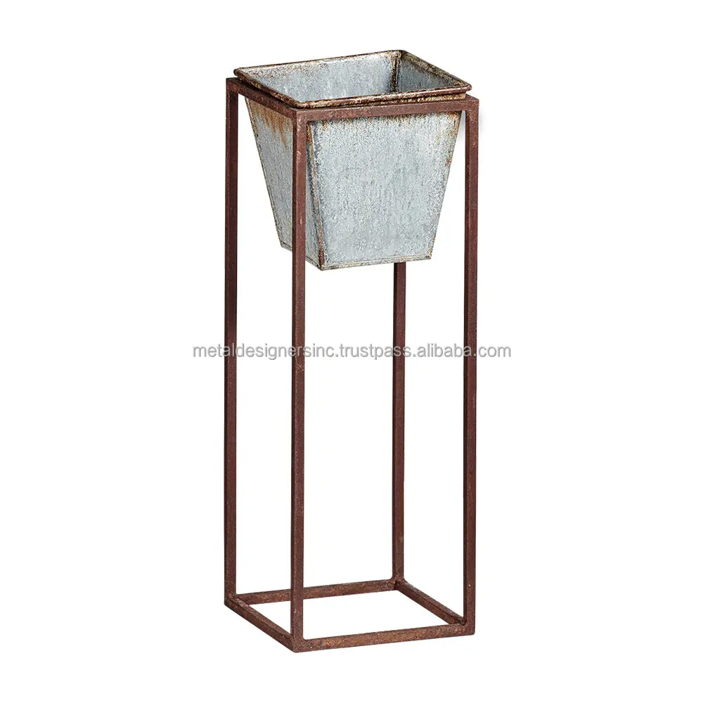 S/3 Galvanized rustic tapered Planters with rustic stands home decoration and outdoor floor decoration Planters pots